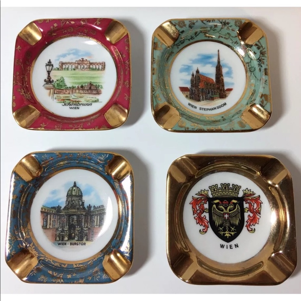 WIEN Castles - Never Used - New, Set of 4 / Vintage 3"x3" Collective Ashtrays